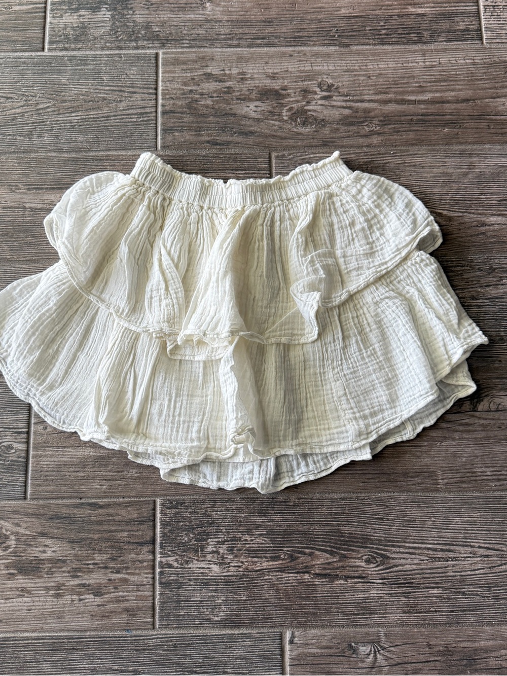 Aritzia Little Moon Honeydew White Gauze Tiered Ruffle Mini Skirt